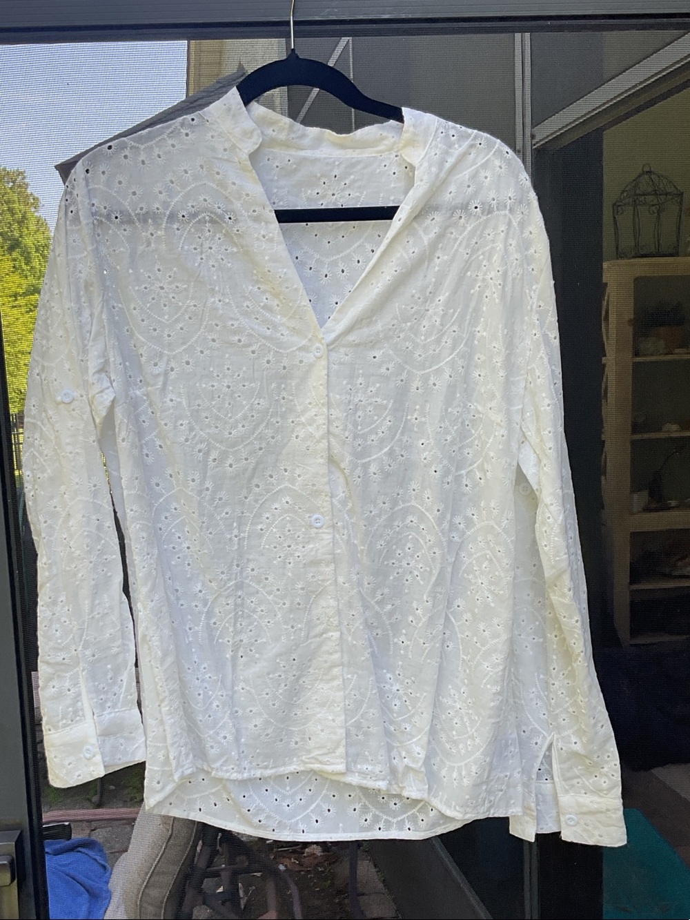 Women's White Eyelet Button-Down Shirt